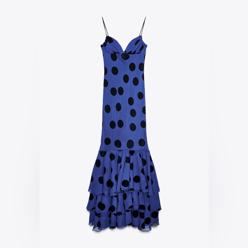 Zara Blue Polka Dot Maxi Dress